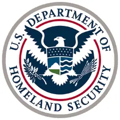 Official seal of the U.S. Department of Homeland Security, featuring an eagle holding an olive branch and arrows, with a shield depicting elements of land, sea, and sky. The department name encircles the emblem.